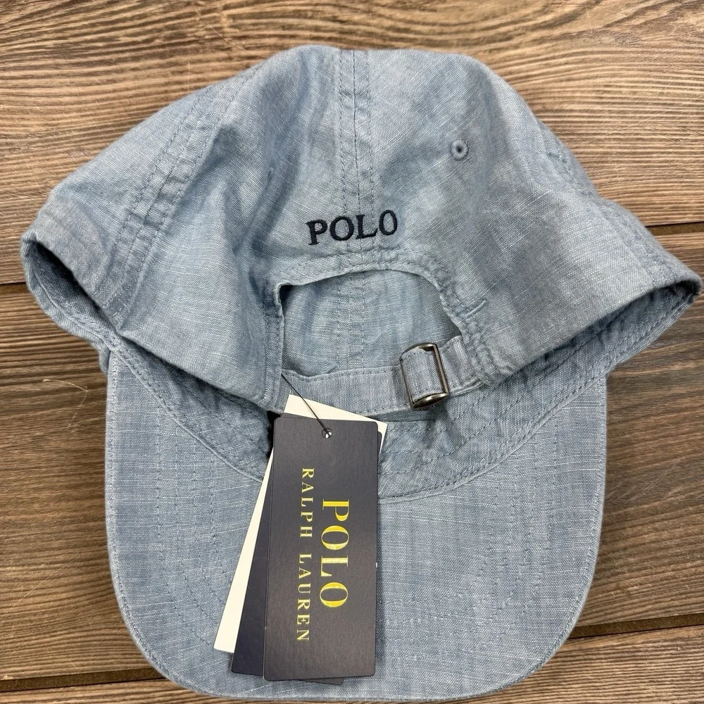 Polo Ralph Lauren OS Iconic Cotton Chino Ball Cap Light Blue Chambray Pony NWT